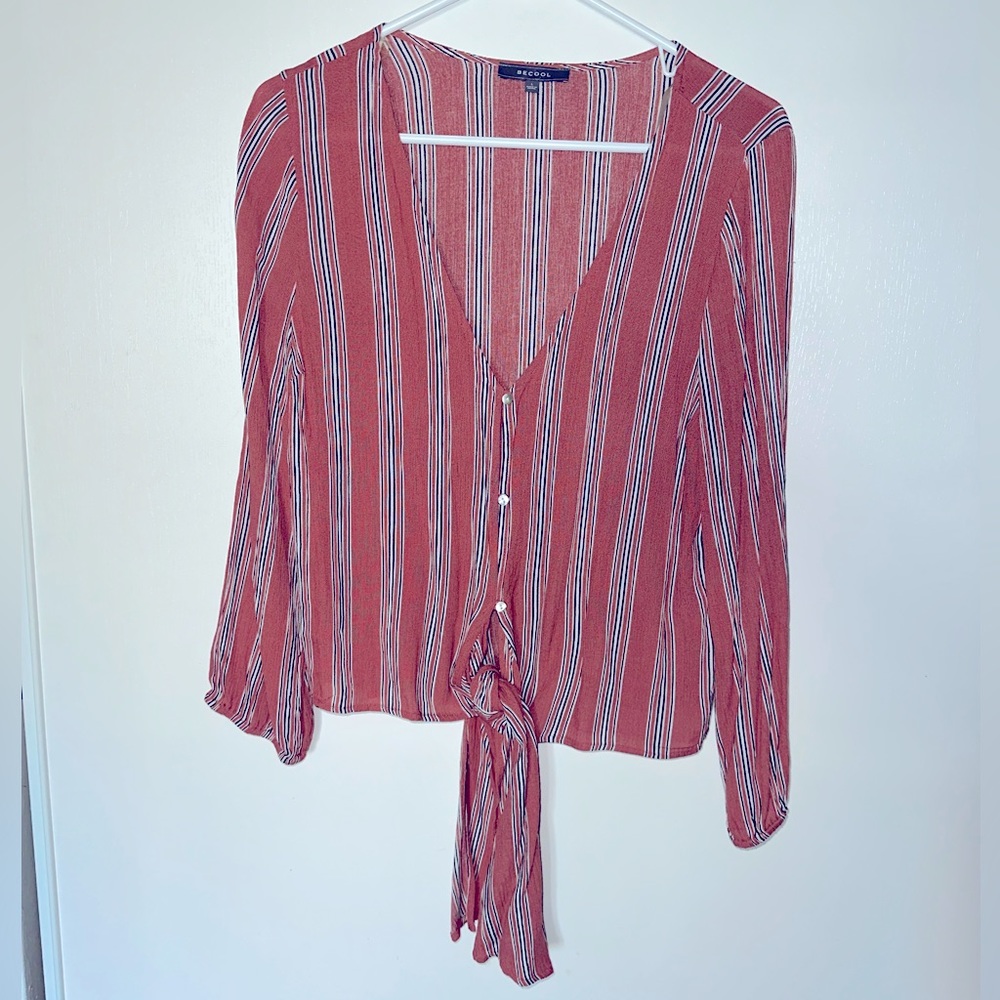 BECOOL Women’s Quarter Sleeve Button Up Blouse Size L
